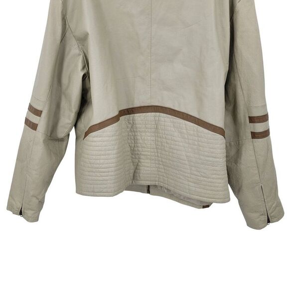 Vtg 90s Frequency Tan Genuine Leather Motorcycle Jacket Sz XXL Quilted Stripe - Picture 11 of 12